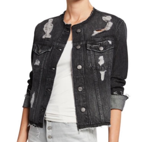 Frame Demin Distressed Jean Jacket S Charcoal - Picture 2 of 5